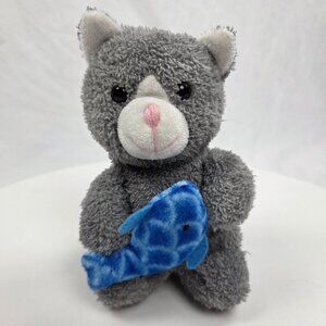 Small Cat Holding A Fish Plush Stuffed Animal 6"